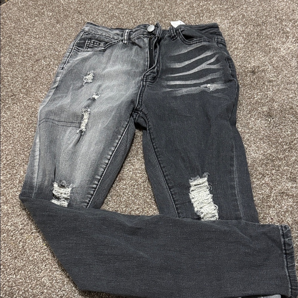 SHEIN Two-Tone Distressed Skinny Jeans